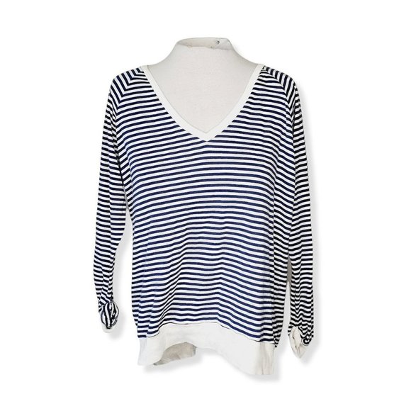 ARITZIA TNA Cotton V-Neck Striped Marina Sweater - Picture 2 of 9